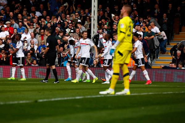 17/04/2017. Fulham FC v Aston Villa.  Match Action. Fulham’s Ryam SESSEGNON celebrates