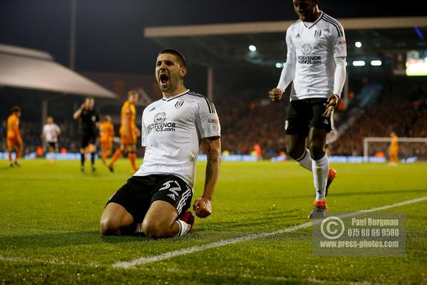 24/02/2018. Fulham v Wolverhampton Wanderers. Action from the SkyBet Championship at Craven Cottage as League leaders visit 5th place. Fulham’s Aleksandar MITROVIC celebrates
