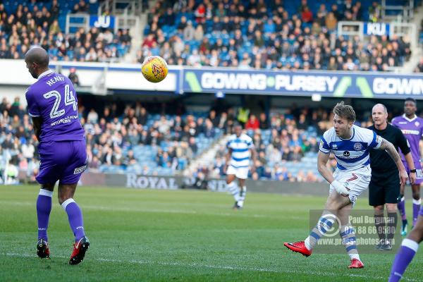 17/02/2018. Queens Park Rangers v Bolton Wanderers. SkyBet Championship Action from Loftus Road. QPR’s Luke FREEMAN goes close