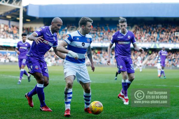 17/02/2018. Queens Park Rangers v Bolton Wanderers. SkyBet Championship Action from Loftus Road. QPR’s Luke FREEMAN goes close