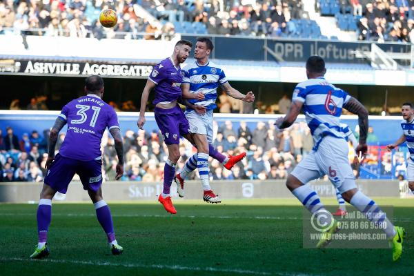 17/02/2018. Queens Park Rangers v Bolton Wanderers. SkyBet Championship Action from Loftus Road.
QPR’s Matt SMITH heads over