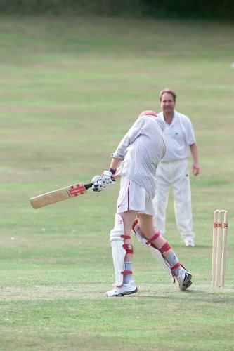 FROM Paul Burgman 27/07/01. Chris Evans who carried his bat for the team in his second innings for Hascombe Vilage's Cricket team