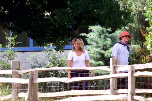 2/07/01 Chris Evans  & Billie take a break from gardening in their Hascome Court home, Hascombe, Surrey