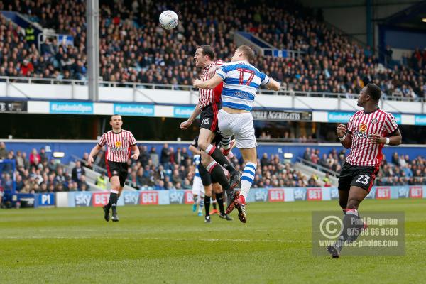 10/03/2018. Queens Park Rangers v Sunderland. Action from the SkyBet Championship at Loftus Road.  QPR’s Matt SMITH heads over